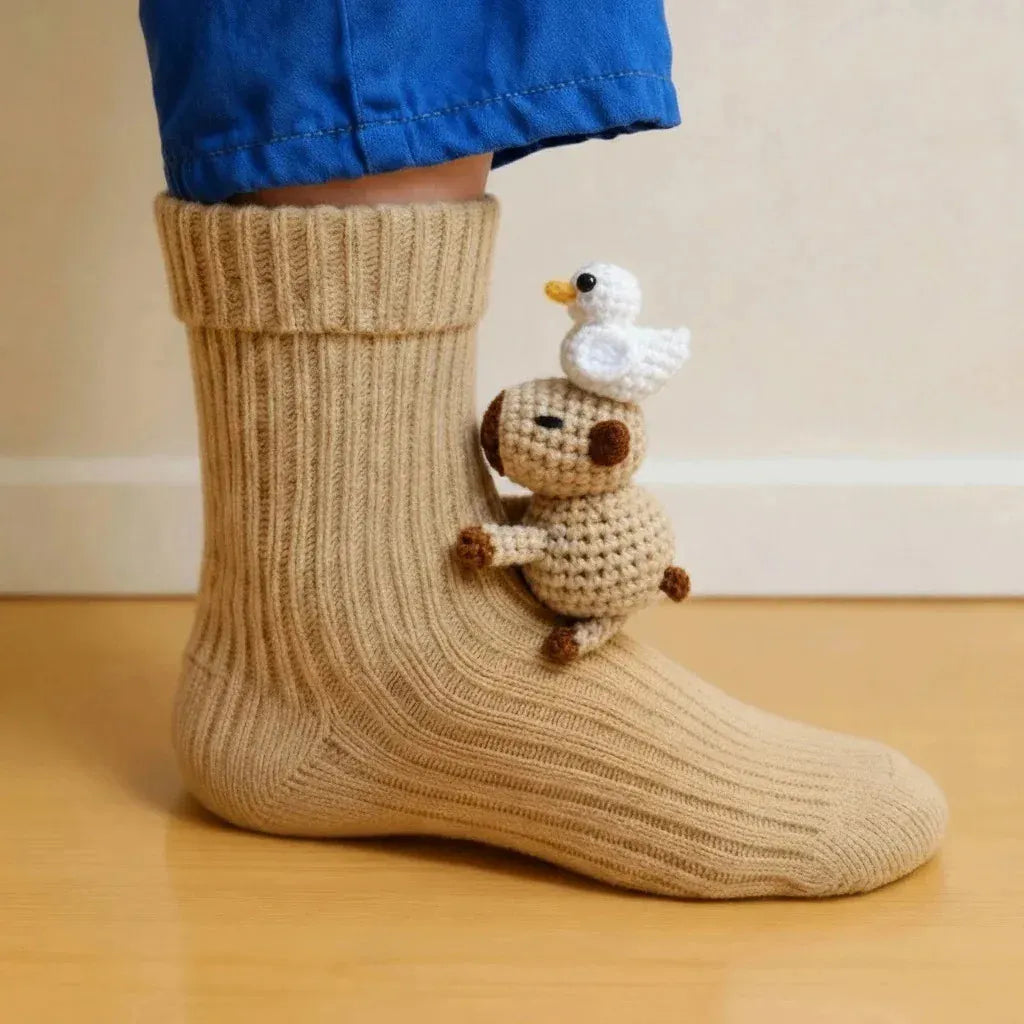 3D Animal Knit Socks Warm, Breathable Winter Floor Socks for Adults