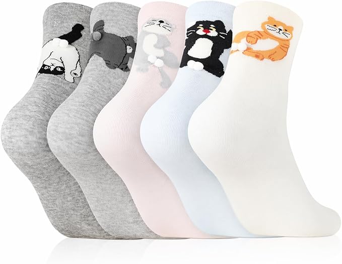 Cute Animal Socks for Women Cat Dog Novelty Crew Sock for Cute Animals Lovers