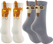 Cute Cat Pom Pom Socks – Women’s 3D Novelty Crew
