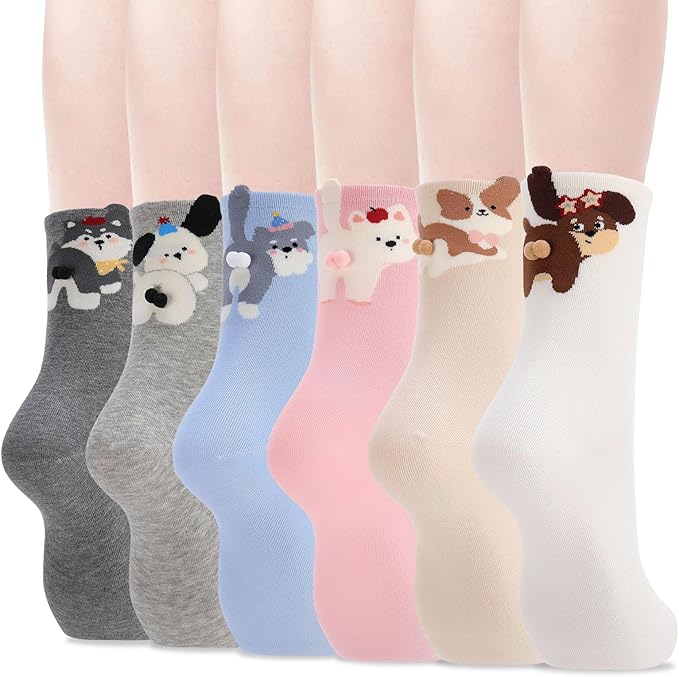 Cute Animal Socks for Women Cat Dog Novelty Crew Sock for Cute Animals Lovers