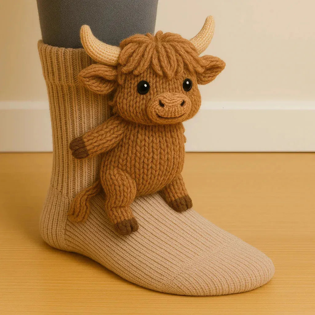 3D Animal Knit Socks Warm, Breathable Winter Floor Socks for Adults
