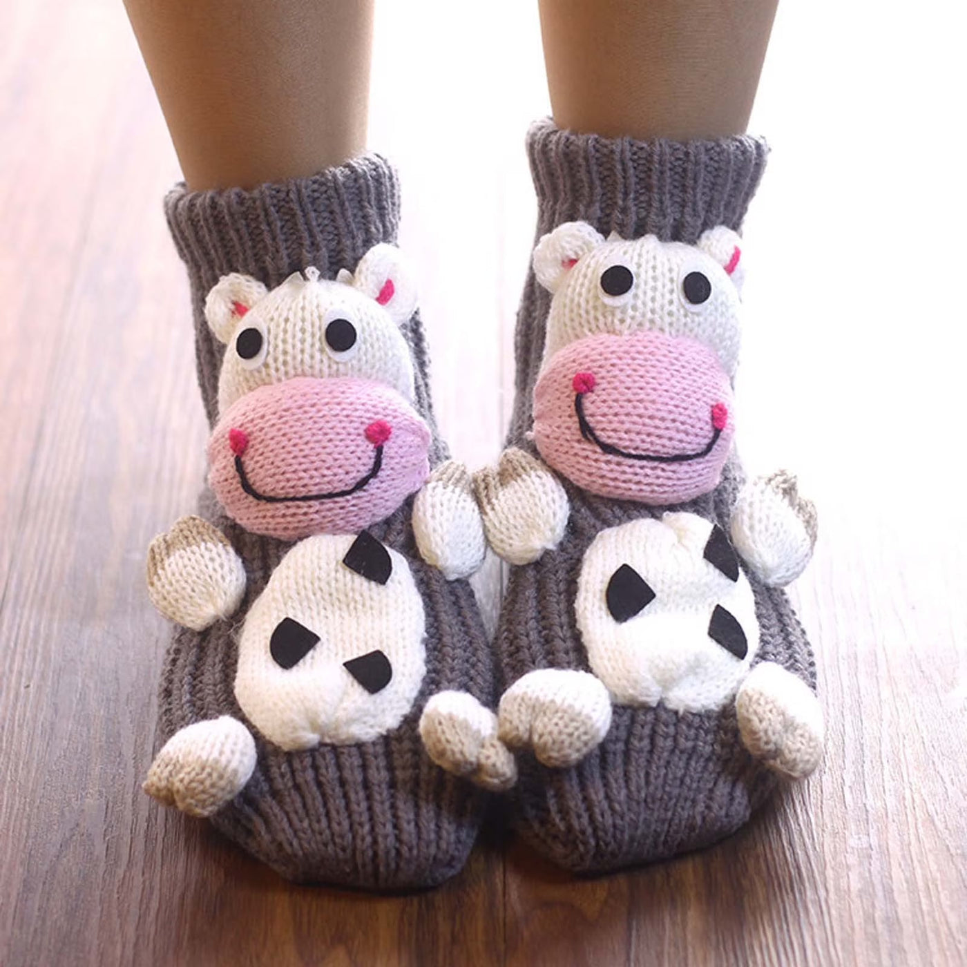 3D Knit Animal Slipper Socks – Cozy Non-Slip Fuzzy Floor Socks, Cute Handmade Winter Gift